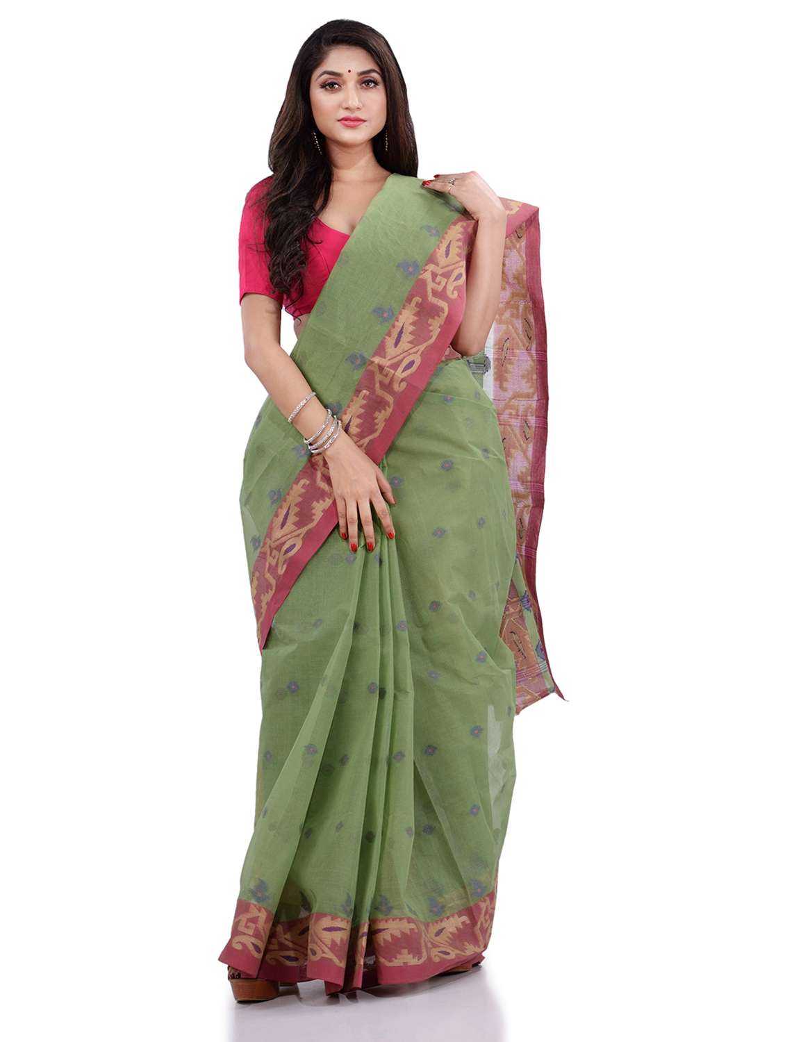 women's self design green colored saree