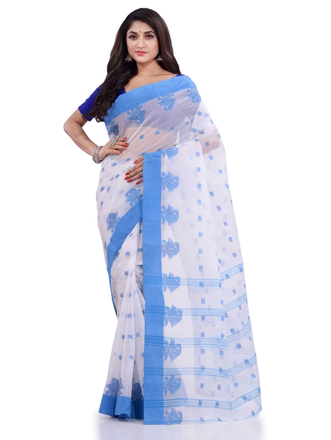 women's self design white colored saree