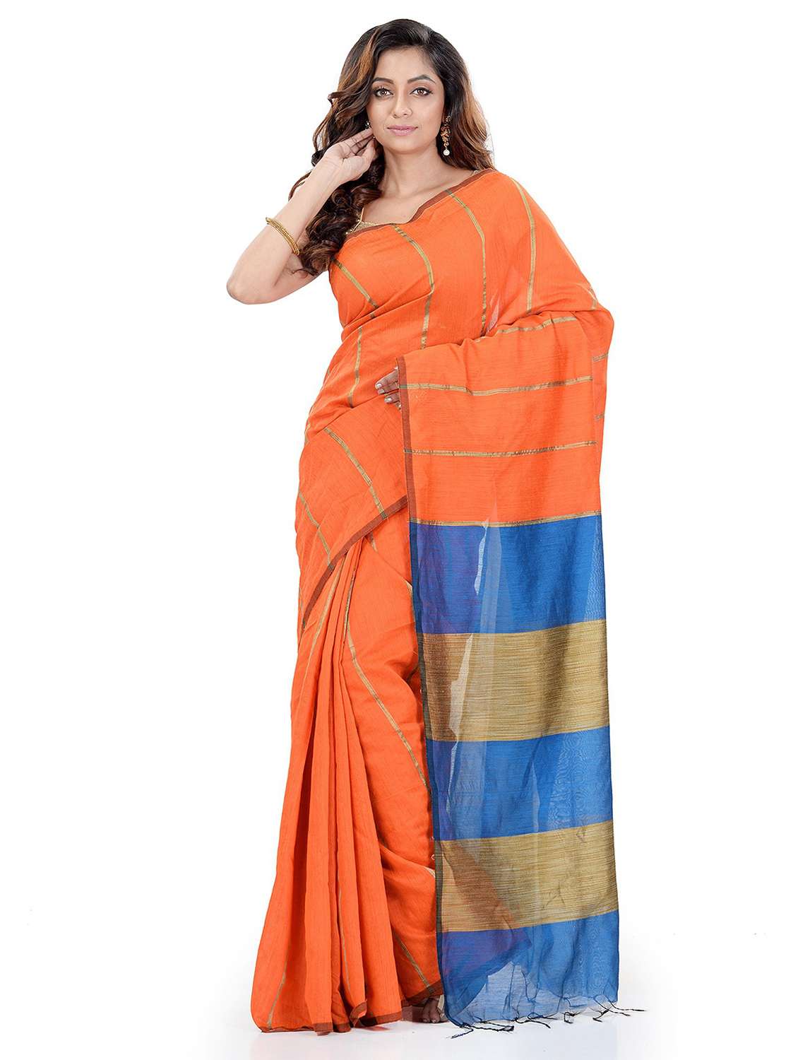 women's self design orange colored saree with blouse