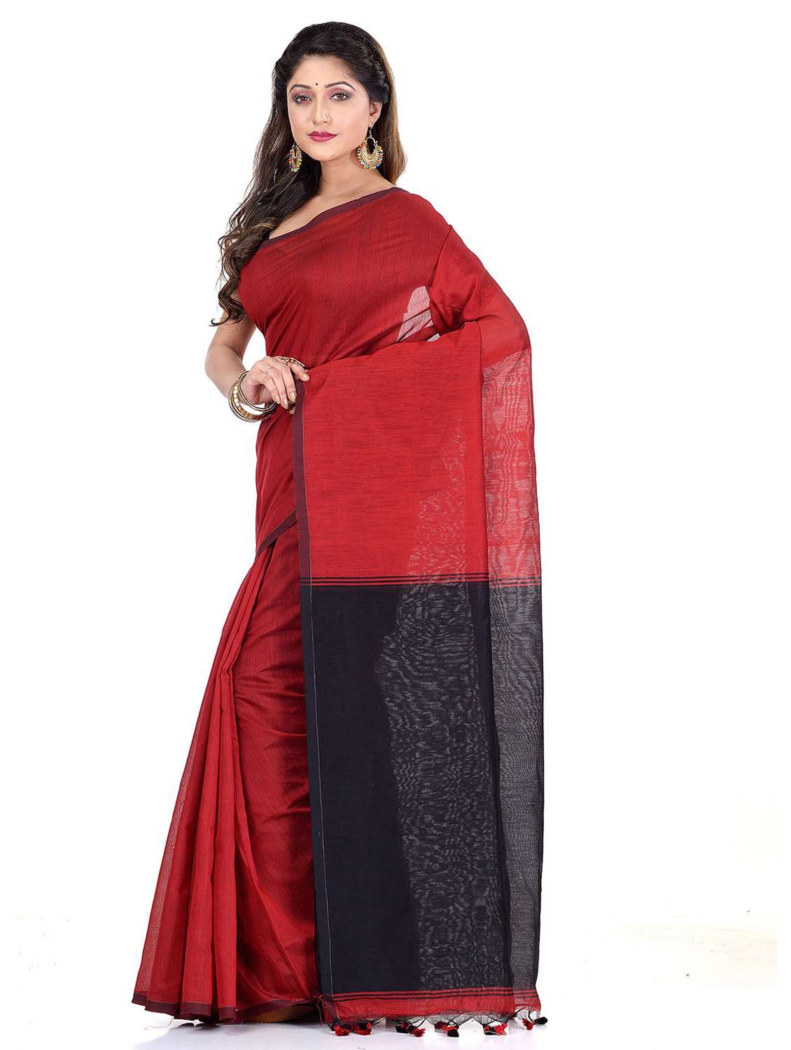 women's stripes red colored saree with blouse