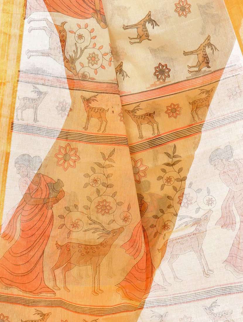 women's printed cream colored saree - 19994723 -  Standard Image - 2