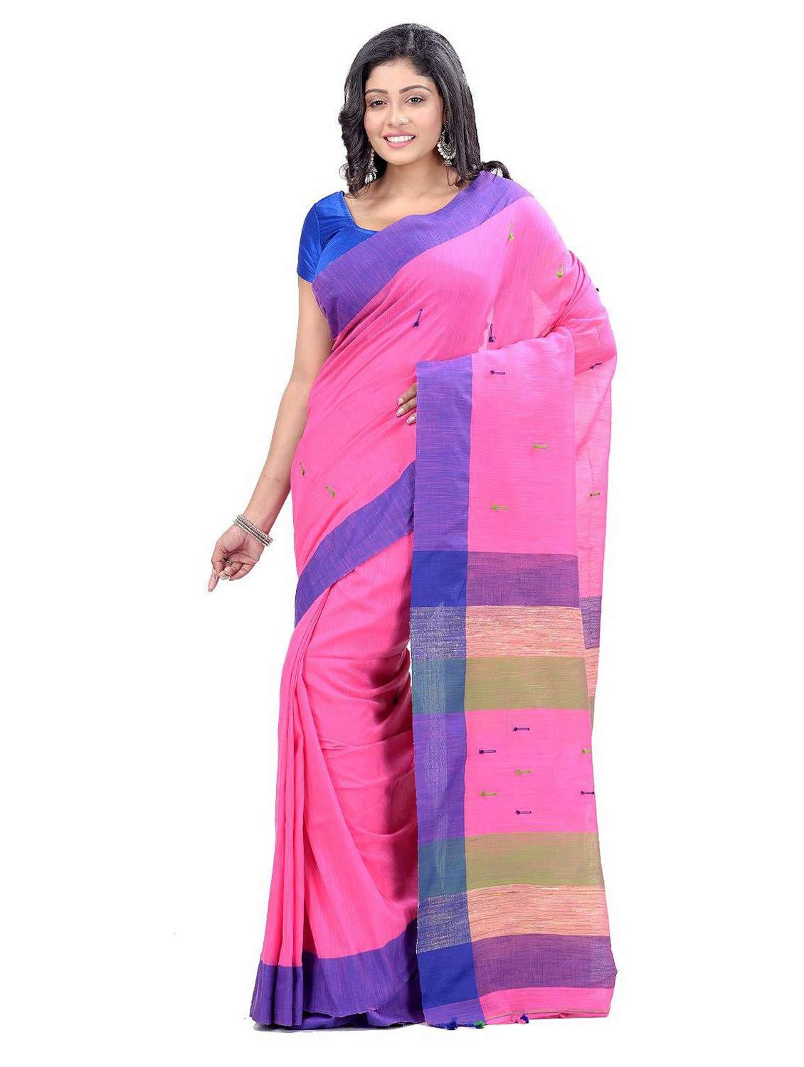 women's self design pink colored saree with blouse