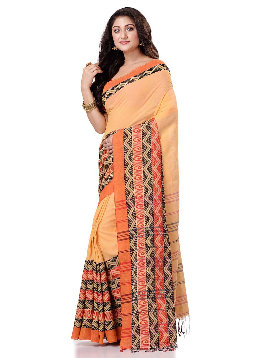 women's self design orange colored saree with blouse