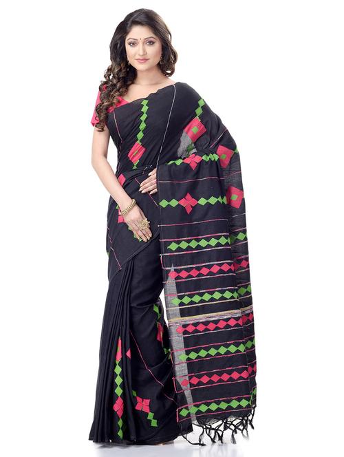 women's stripes black colored saree with blouse - 19994761 -  Standard Image - 0