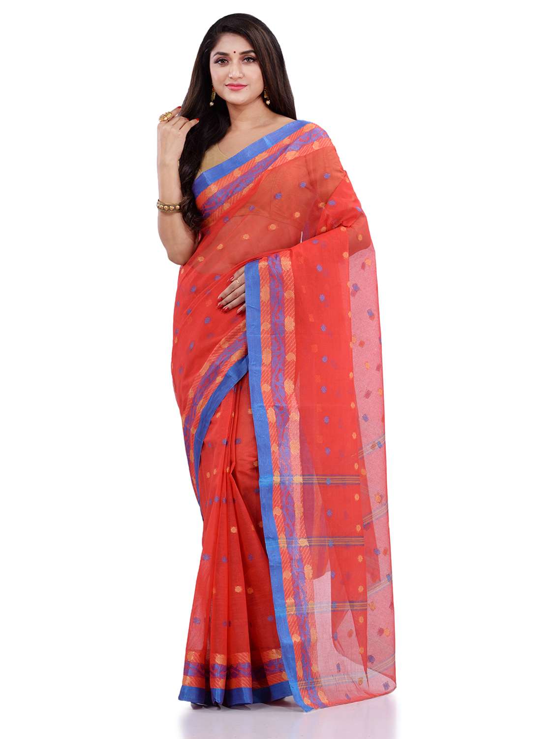 women's self design orange colored saree