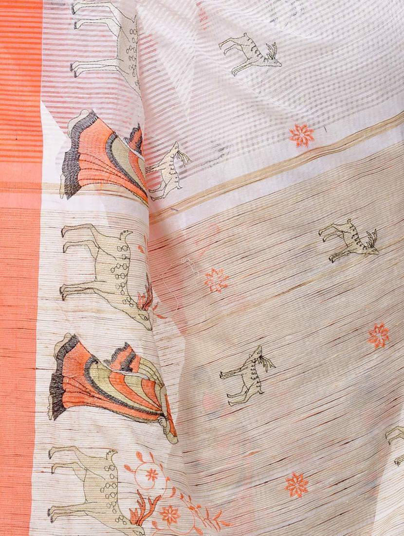 women's printed white colored saree with blouse - 19994804 - Standard Image - 2