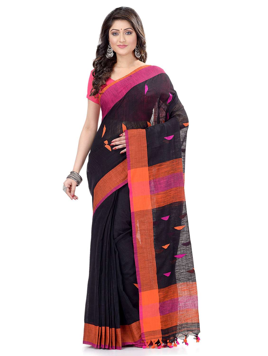 women's self design black colored saree with blouse