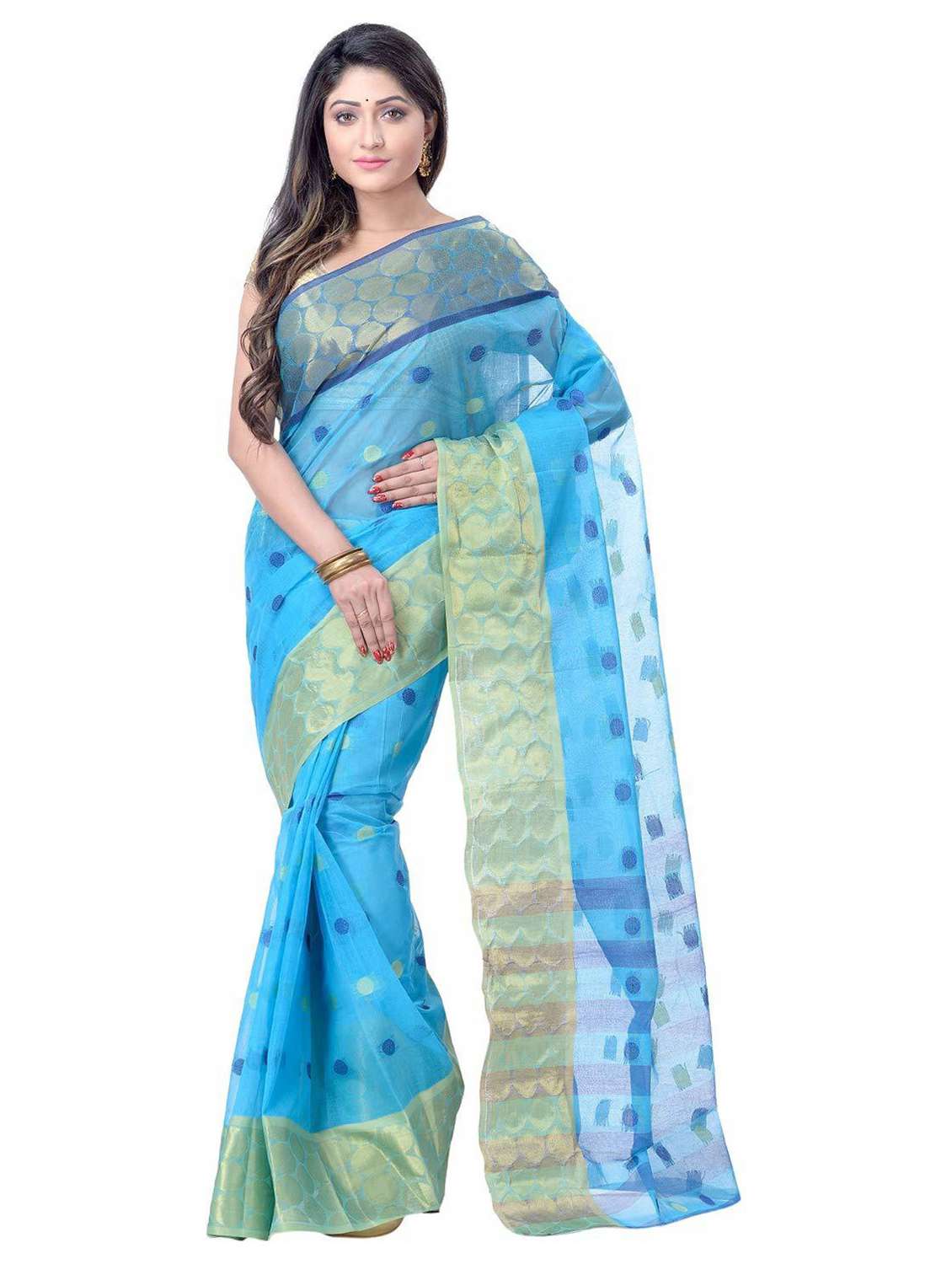 women's self design blue colored saree