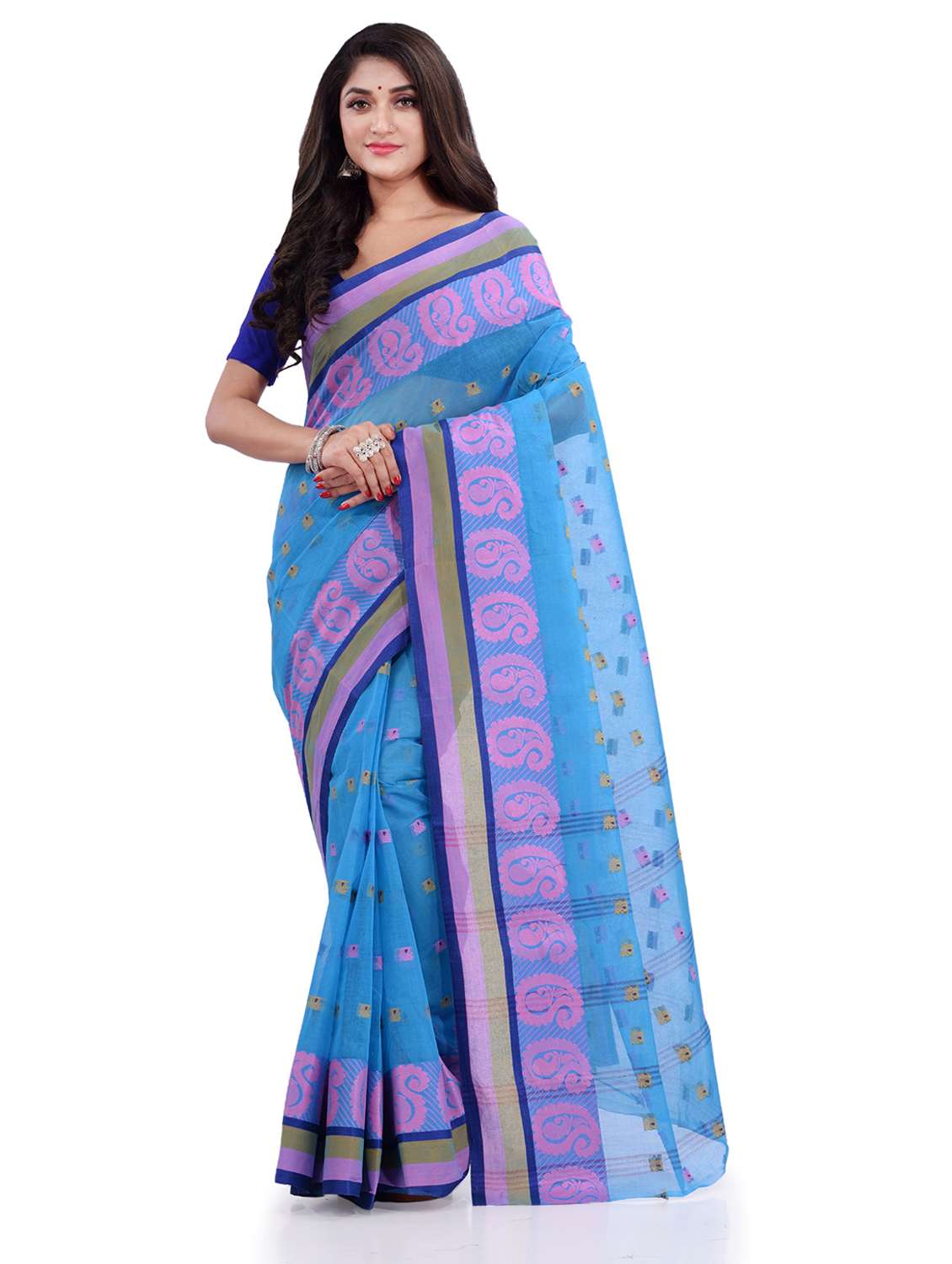 women's self design light blue colored saree