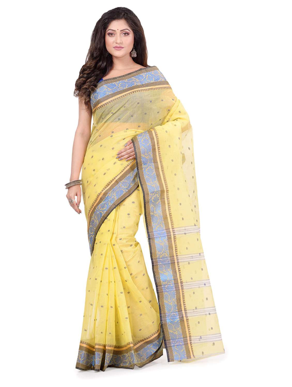 women's self design yellow colored saree