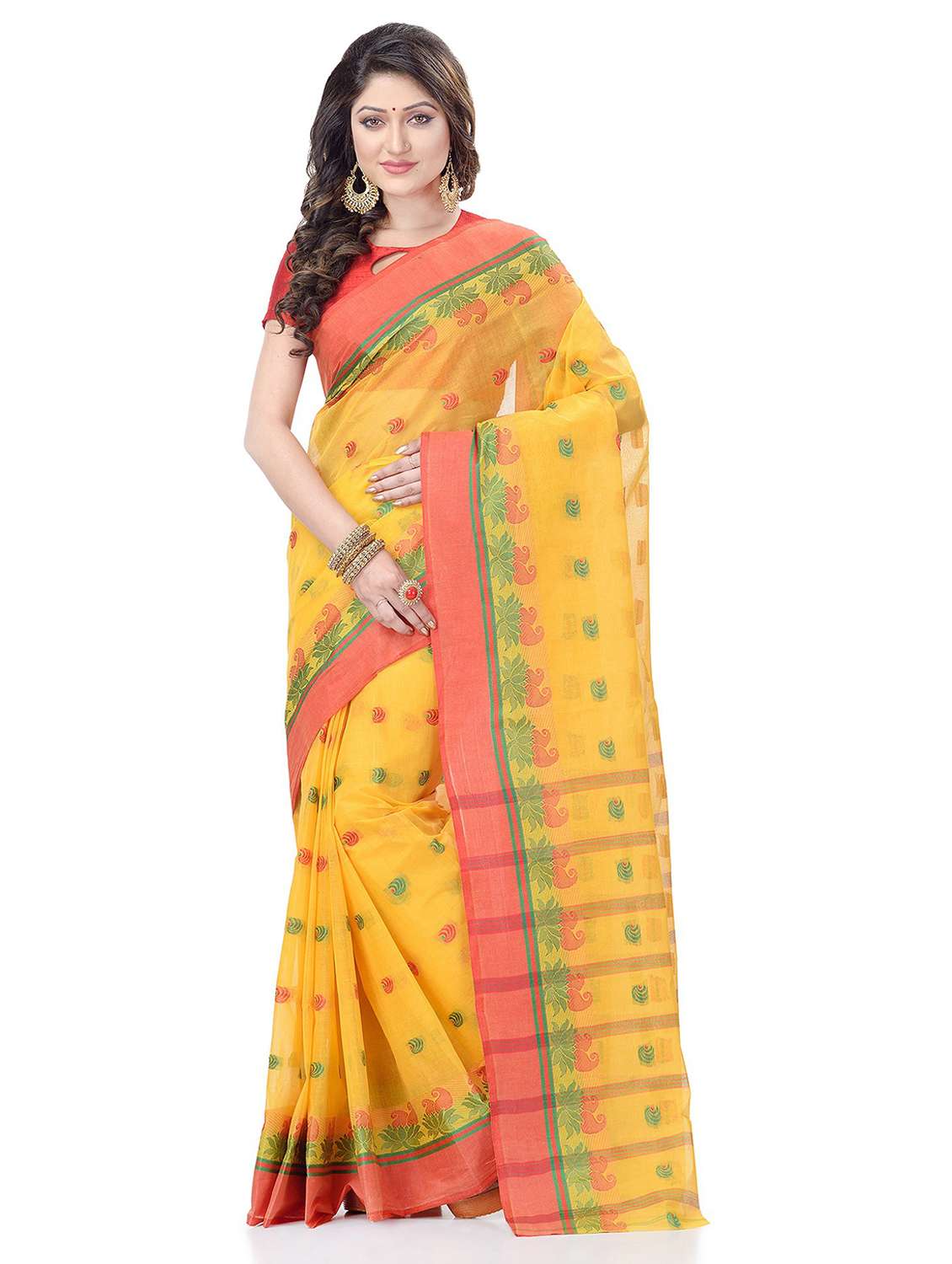 women's self design yellow colored saree