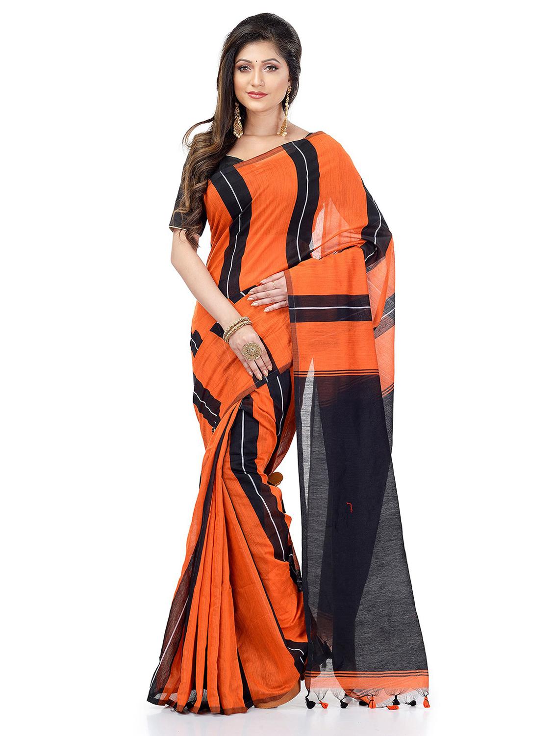 women's stripes orange colored saree with blouse - 19994923 - Zoom Image - 0