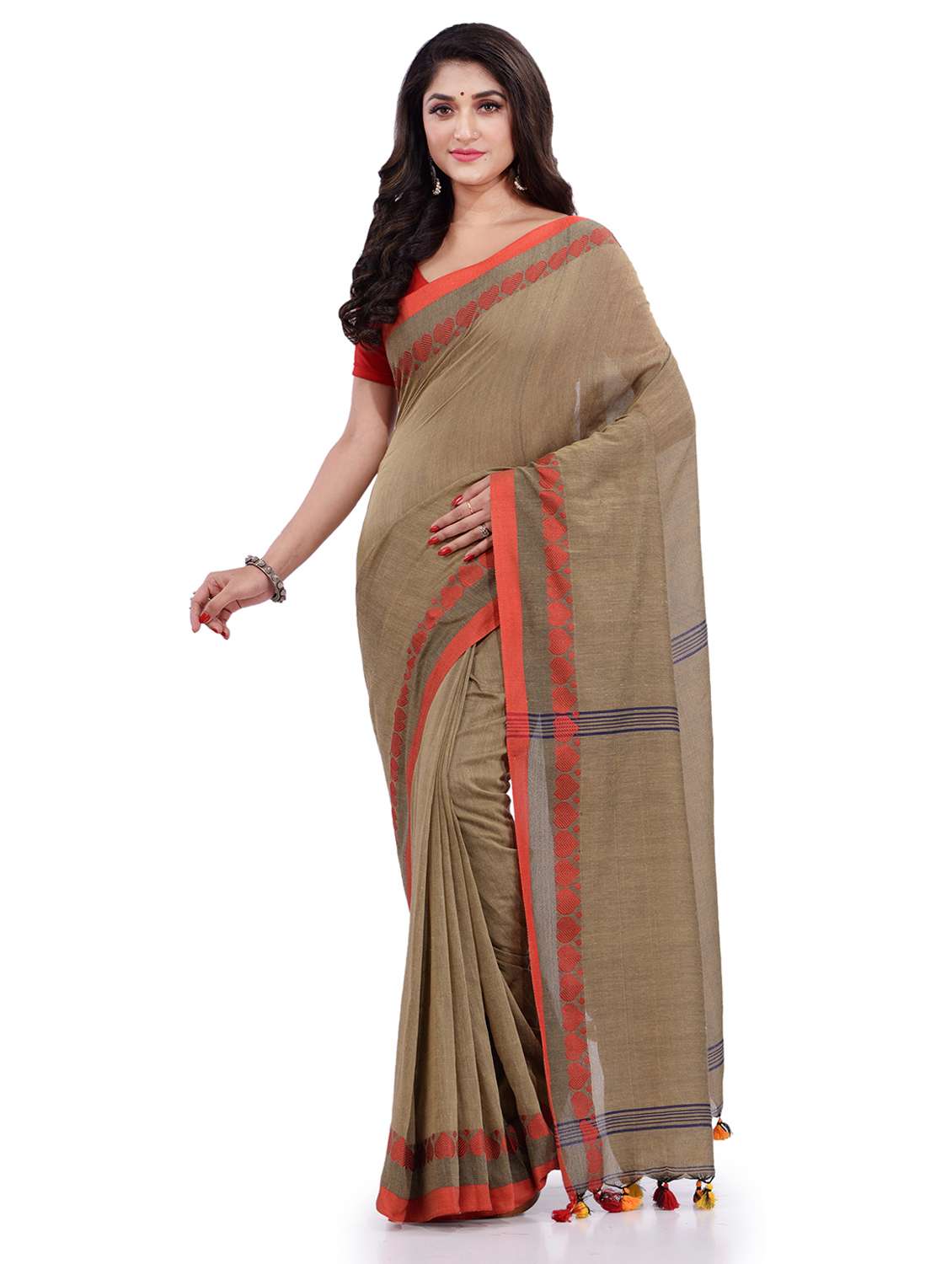 women's self design brown colored saree with blouse