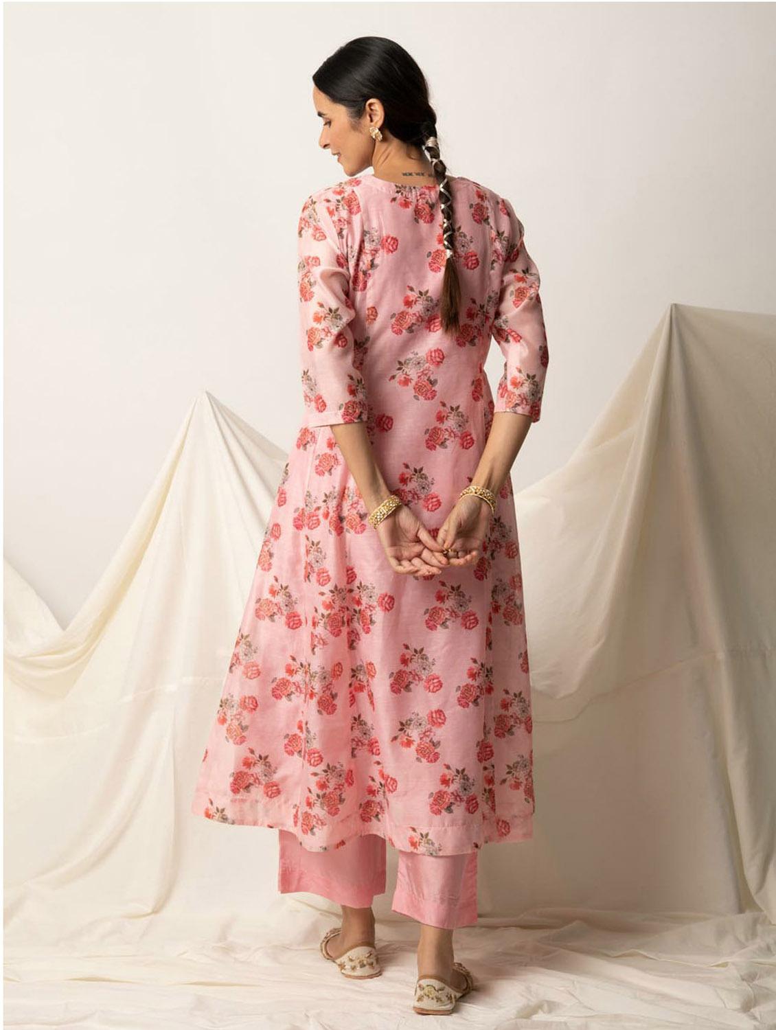 pink printed flared kurta - 19995579 - Standard Image - 2