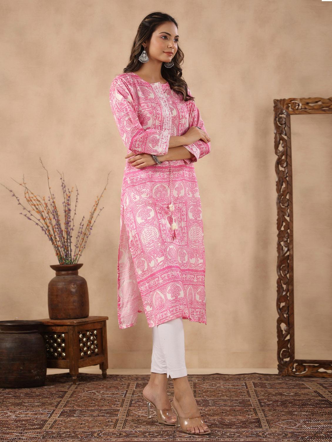 pink cotton straight kurta - 19995645 - Standard Image - 2