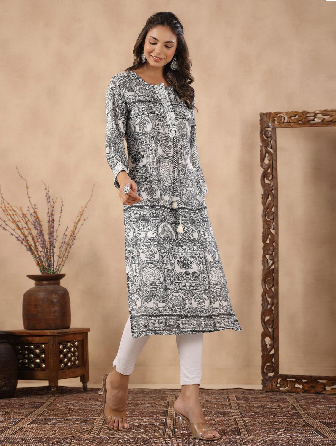 black cotton straight kurta - 19995646 - Standard Image - 2