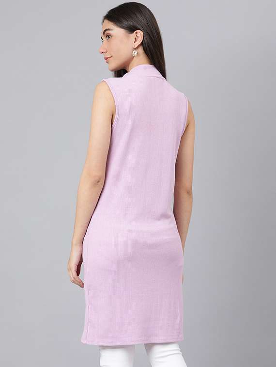 lavender solid mock neck sleeveless regular tunic - 19995682 - Standard Image - 2