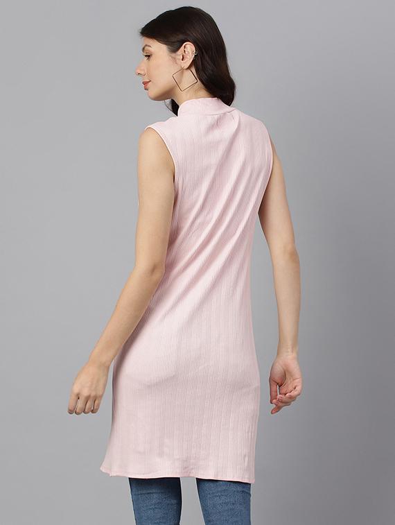 pink solid mock neck sleeveless regular tunic - 19995696 - Standard Image - 2