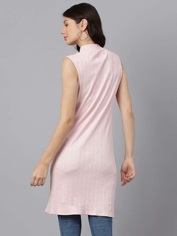 pink solid mock neck sleeveless regular tunic - 19995697 - Standard Image - 2