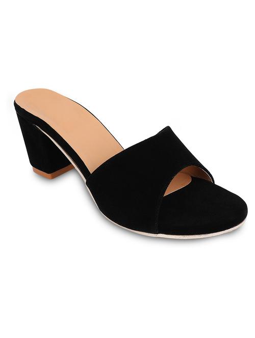 black solid slip on block heel sandal - 19995837 - Standard Image - 0