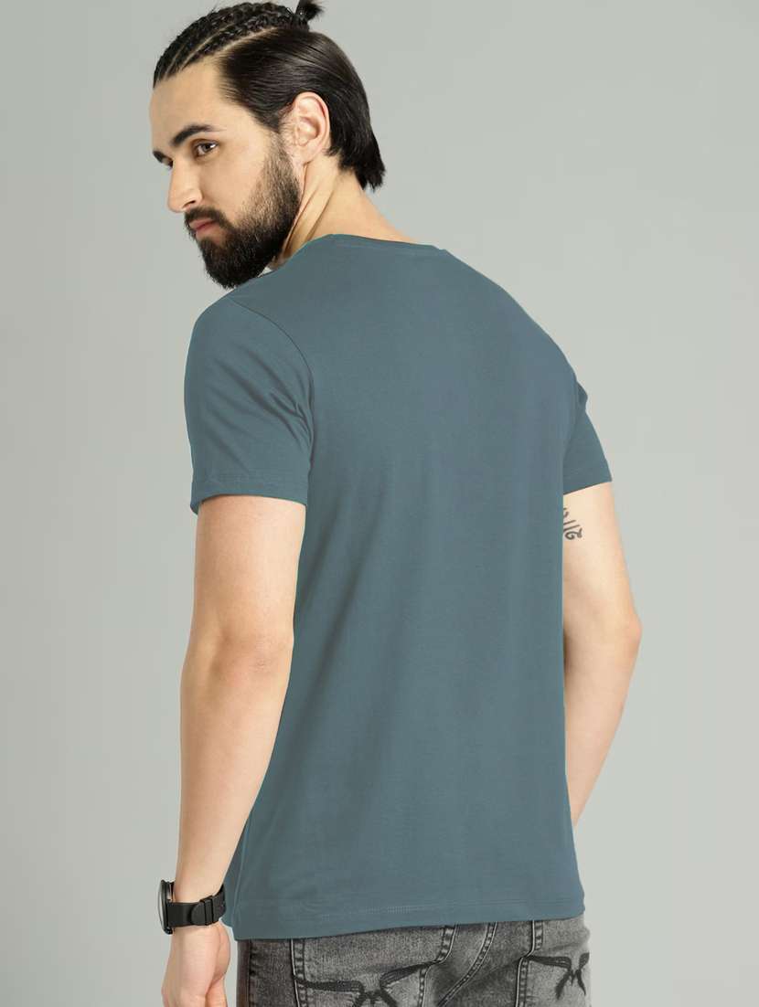 blue solid round neck short sleeve t-shirt - 19995876 -  Standard Image - 2