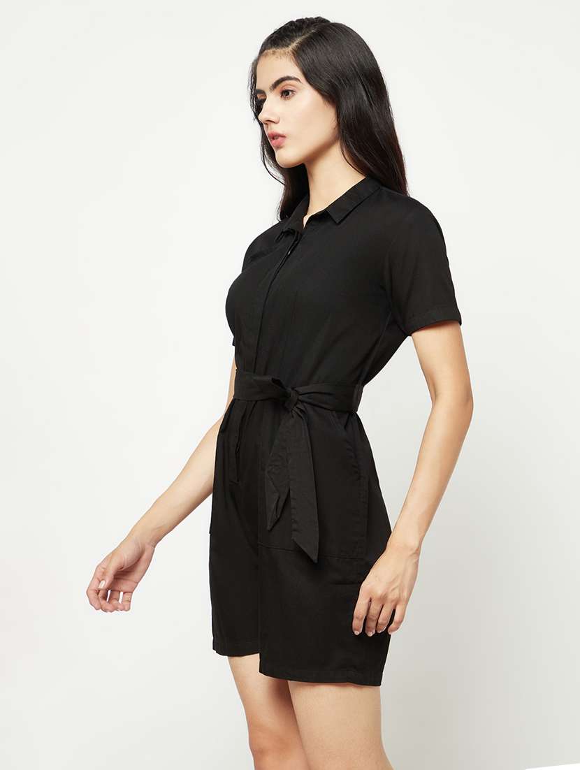 crimsoune club women black 100 cotton jumpsuit with belt - 19996176 -  Standard Image - 2