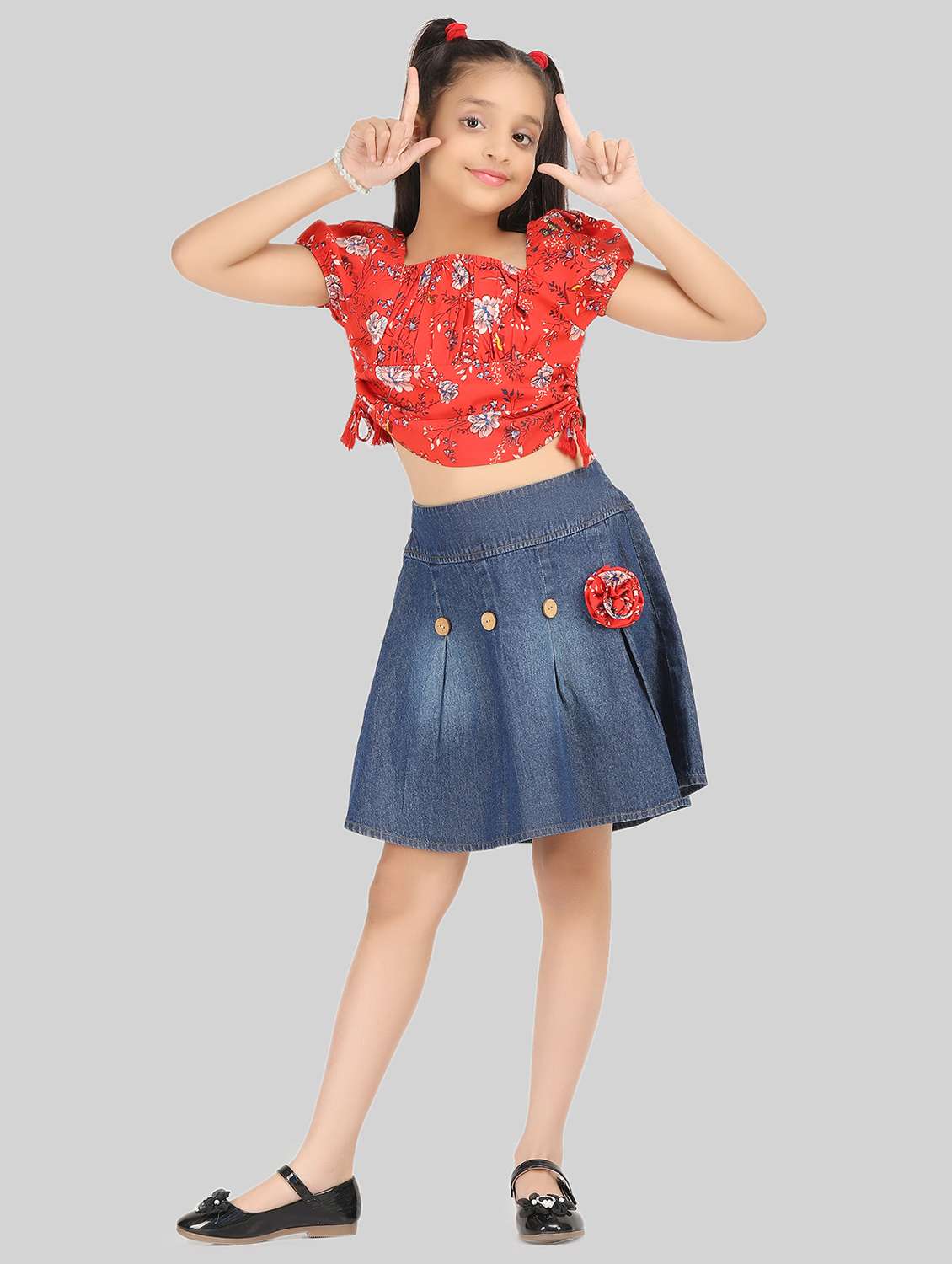 red floral print skirt top sets 