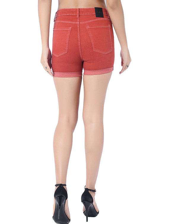 brown solid high rise hot pants short - 19996710 - Standard Image - 2