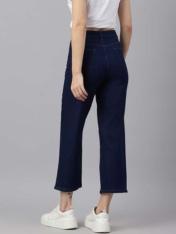 dark blue solid high rise ankle length straight jean - 19996847 - Standard Image - 2