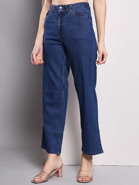 dark blue solid high rise ankle length straight jean - 19996860 -  Standard Image - 2