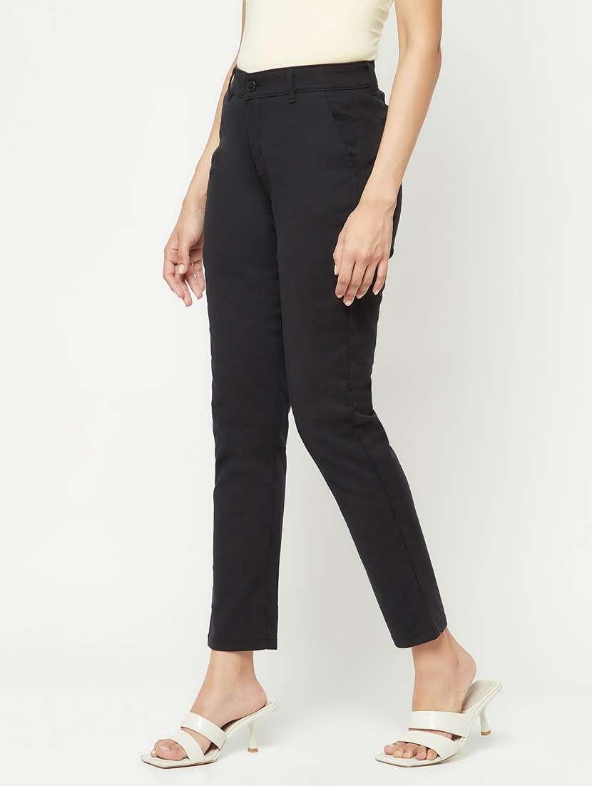 black solid flat front ankle length trousers  - 19997142 -  Standard Image - 2