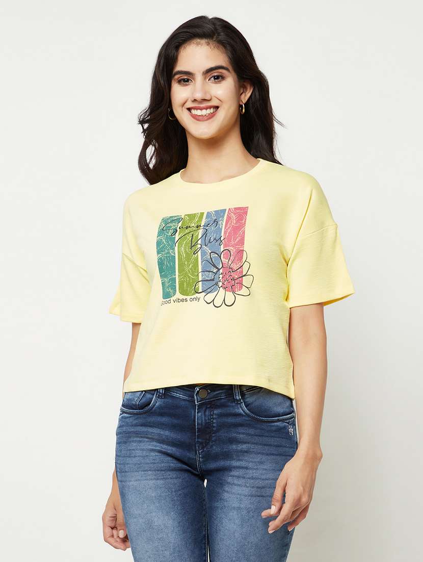 women's front print round neck t-shirt