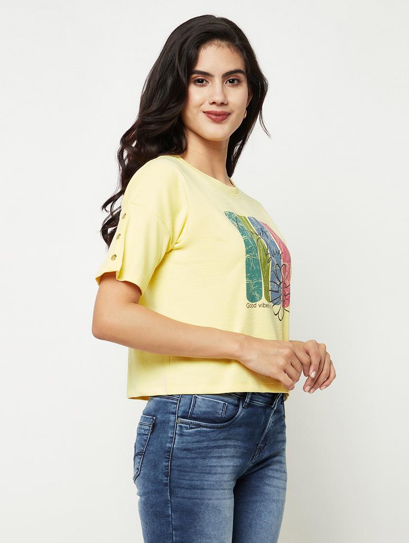 women's front print round neck t-shirt - 19997146 - Standard Image - 2