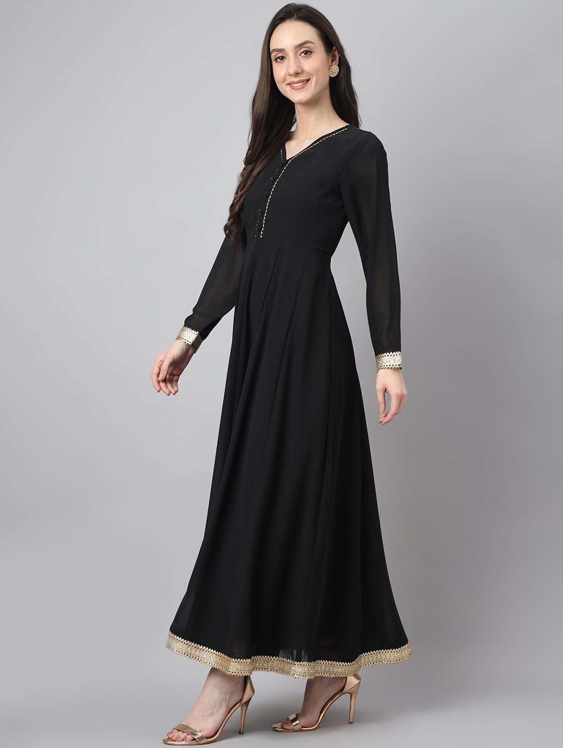 black anarkali kurta dupatta set - 19997212 - Standard Image - 2