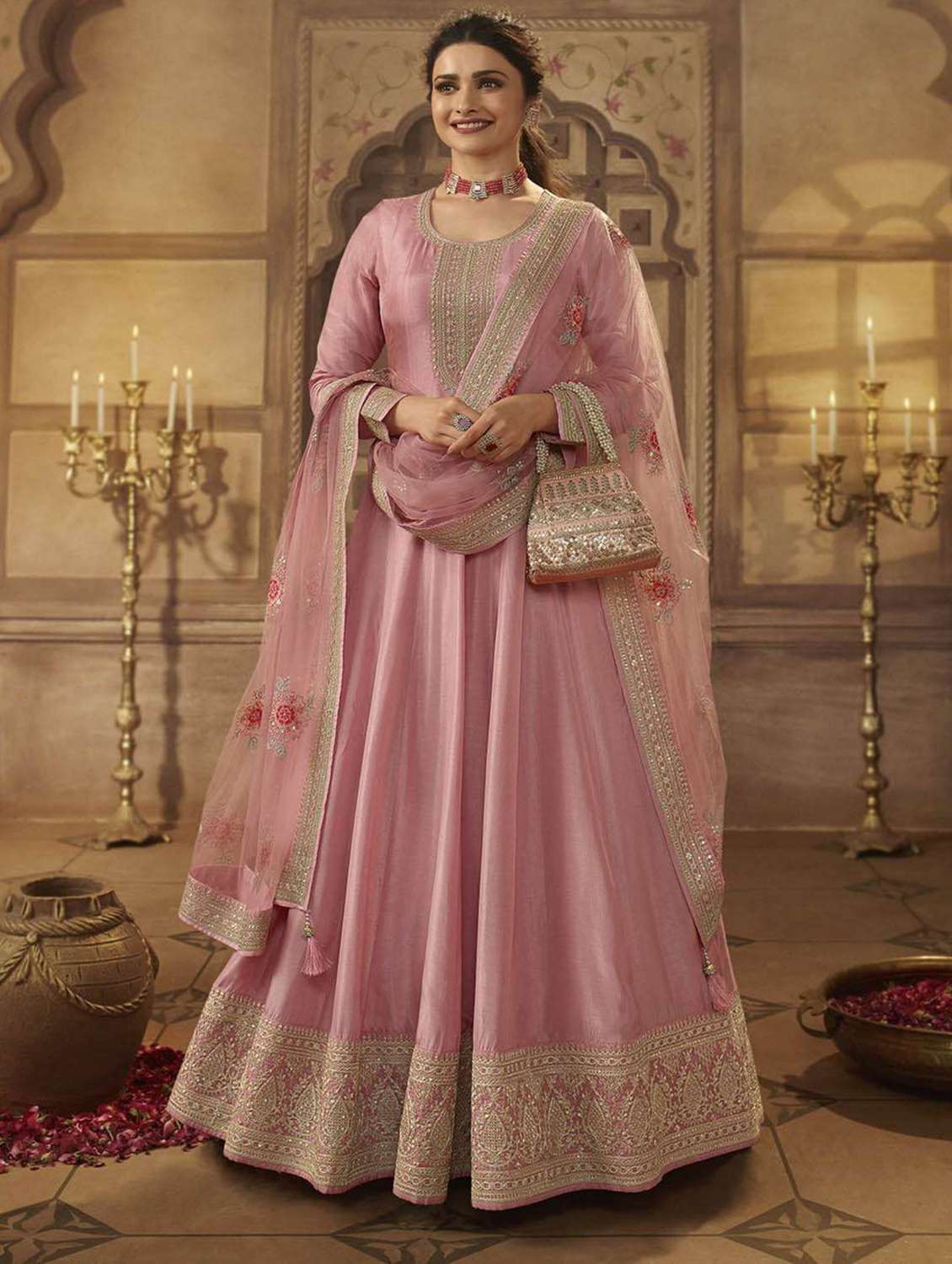 embroidered semi-stitched anarkali suit