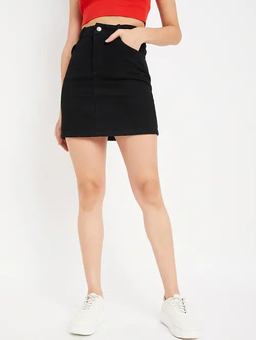 black solid denim skirt - 19999277 -  Standard Image - 0