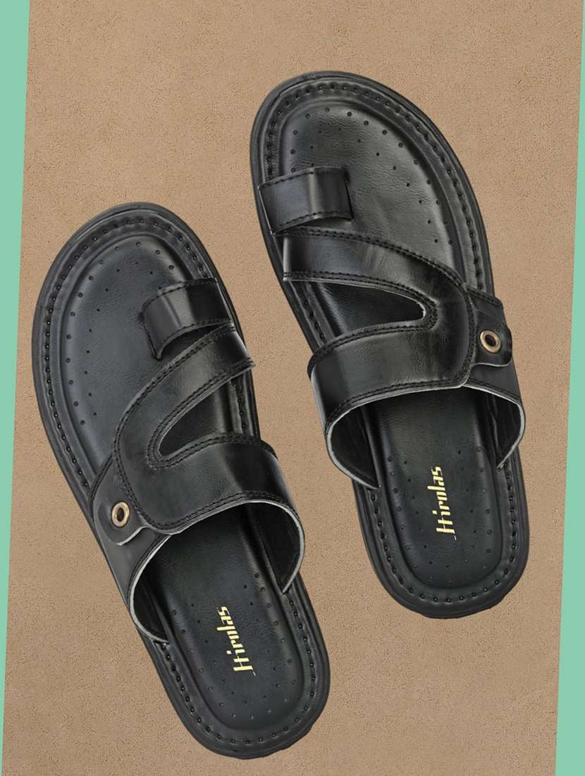 black faux leather slip on slippers