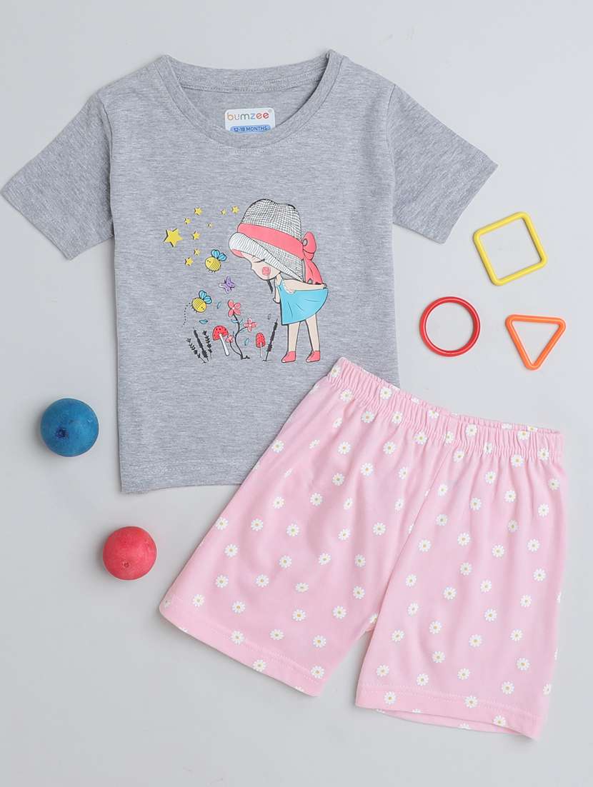 girls printed shorts set