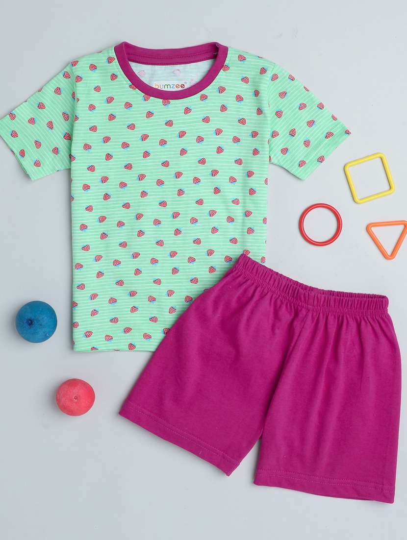 girls printed shorts set