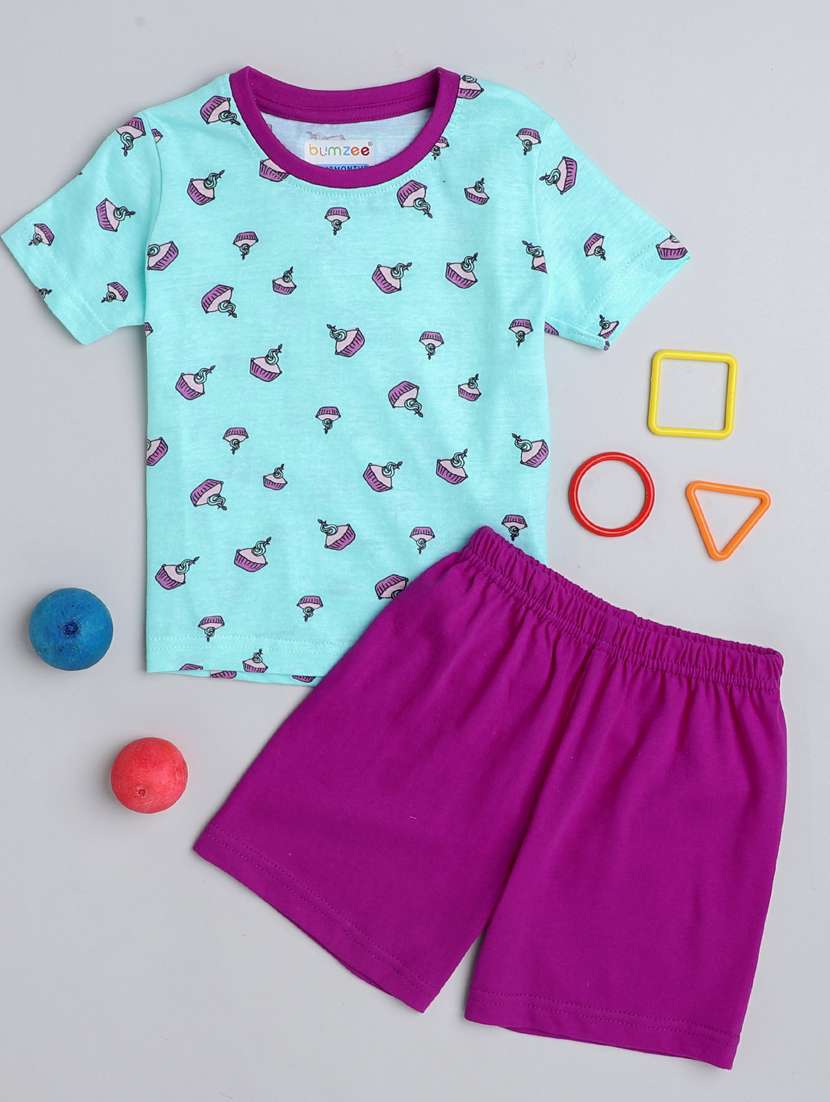 girls printed shorts set