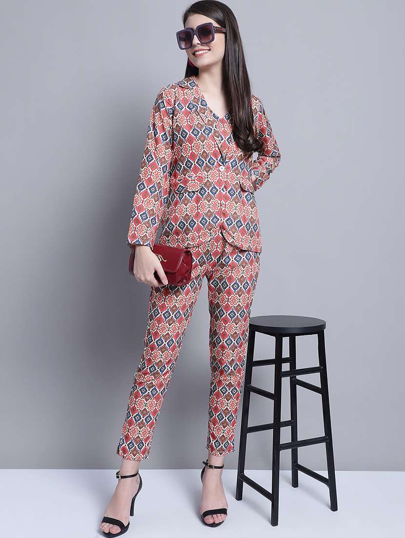 red printed top and trouser set 