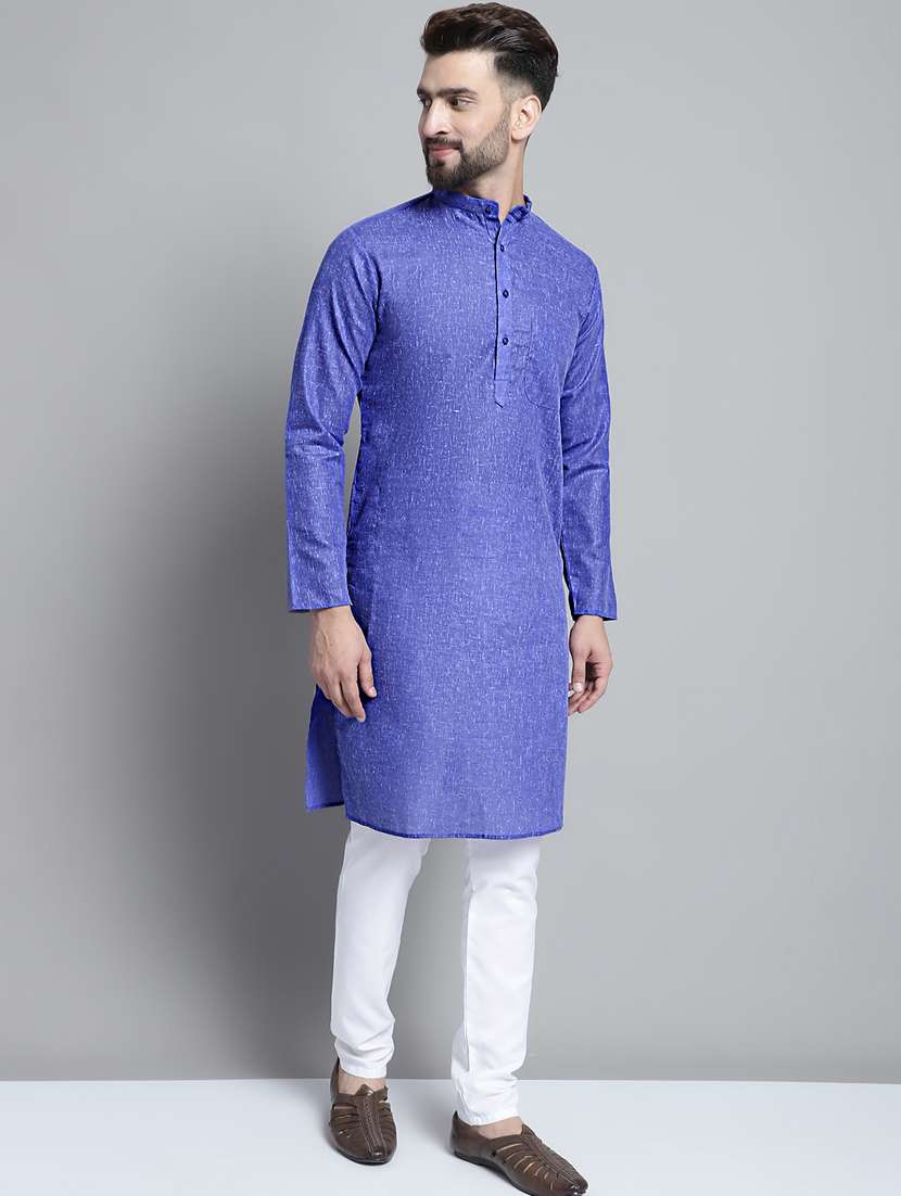 mandarin neck solid kurta pyjama set - 20002368 - Standard Image - 2