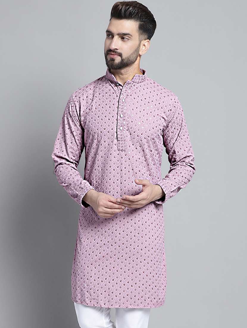 mandarin neck embroidered kurta pyjama set