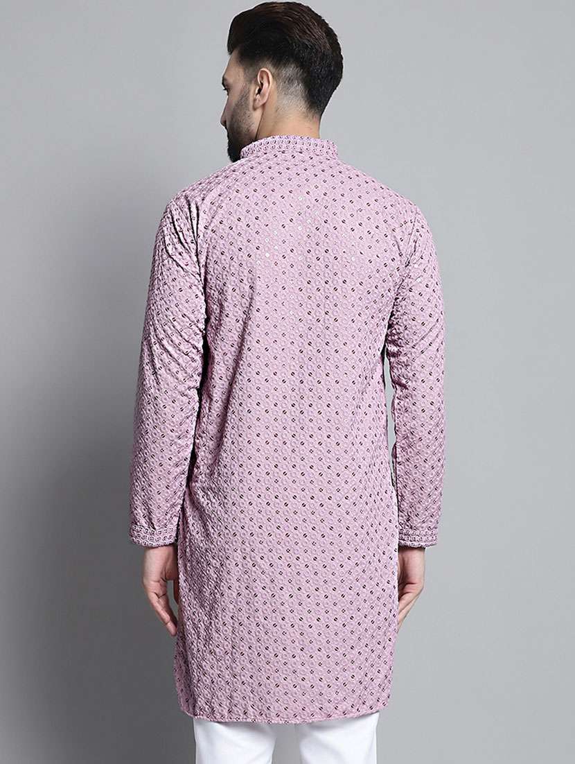 mandarin neck embroidered kurta pyjama set - 20002391 - Standard Image - 2