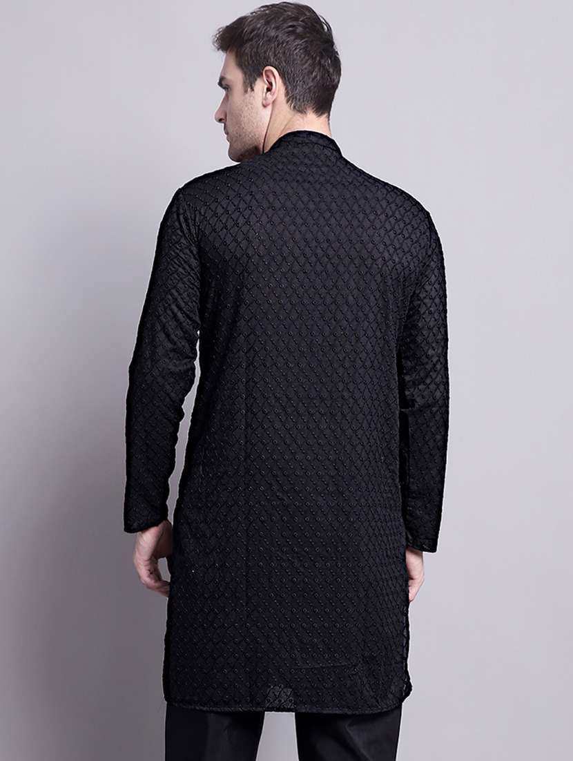 black cotton kurta - 20002402 -  Standard Image - 2