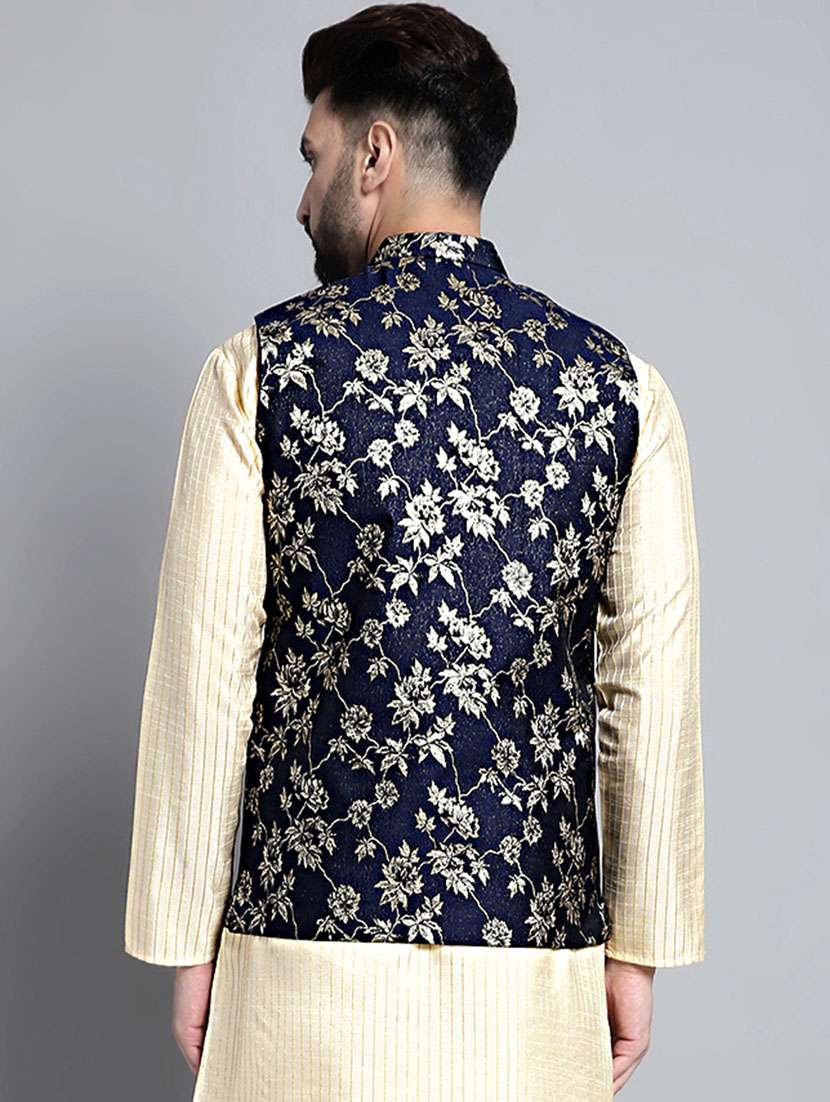 blue silk blend nehru jacket - 20002407 -  Standard Image - 2