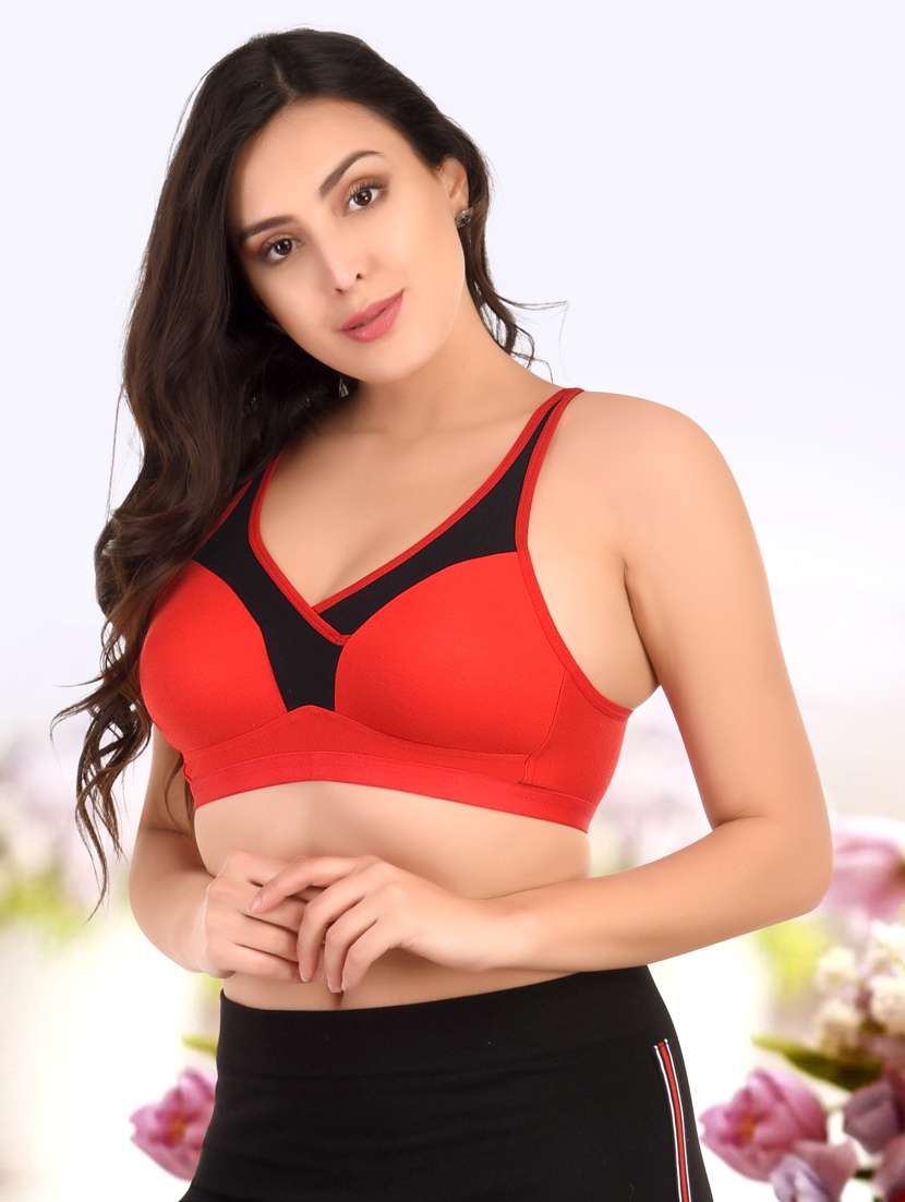red cotton blend sports bra - 20002419 -  Standard Image - 2