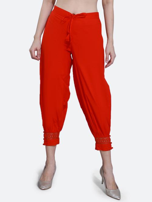 red solid flat front laced hem trouser - 20002545 - Standard Image - 0