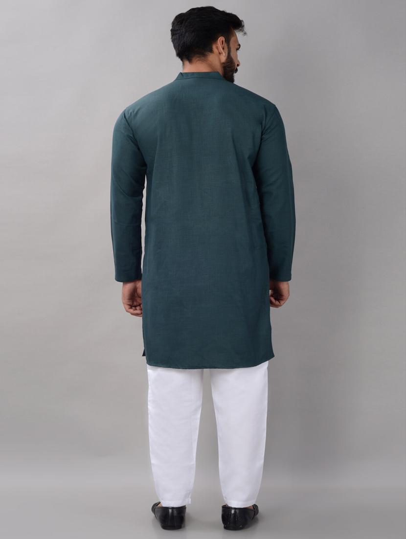 teal cotton blend pyjama kurta - 20004934 - Standard Image - 2