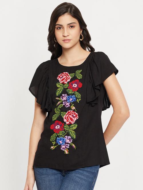 women's ruffle round neck top - 20005106 -  Standard Image - 0